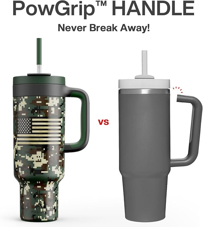 50 oz Camo Tumbler with Handle, 2-in-1 Straw and Sip Lid, Leakproof, Dishwasher Safe, Insulated Stainless Steel Travel Coffee Mug, Keeps Cold for 34 Hours, Fits in Car Cupholder (Woodland Flag) - Image 3