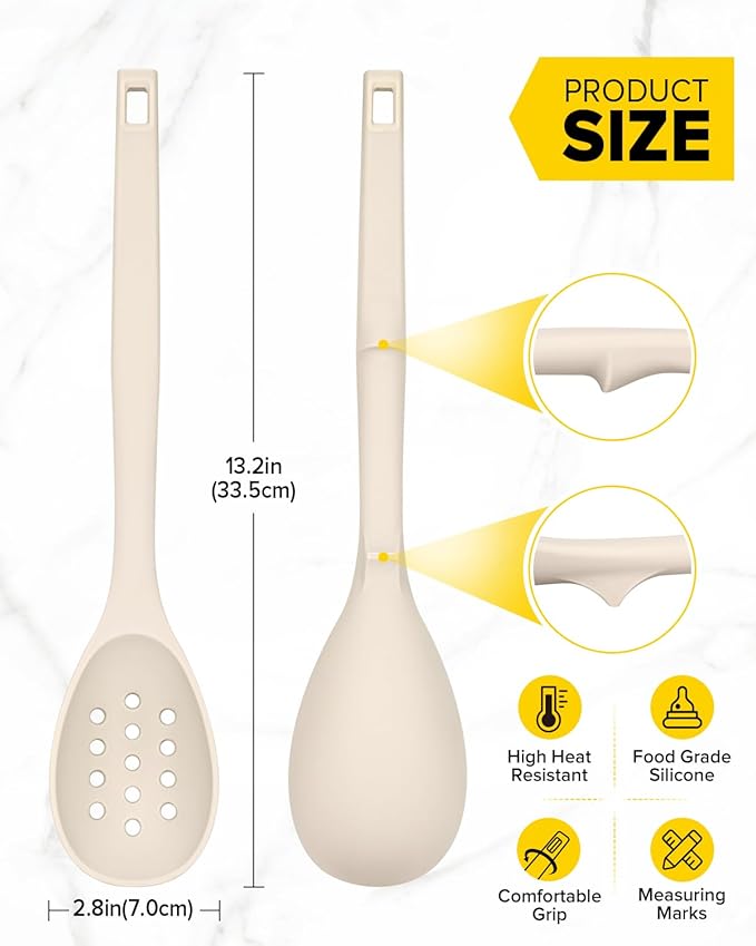 Pack of 2 Silicone Cooking Spoons, Non Stick Solid Kitchen Spoon - Image 3