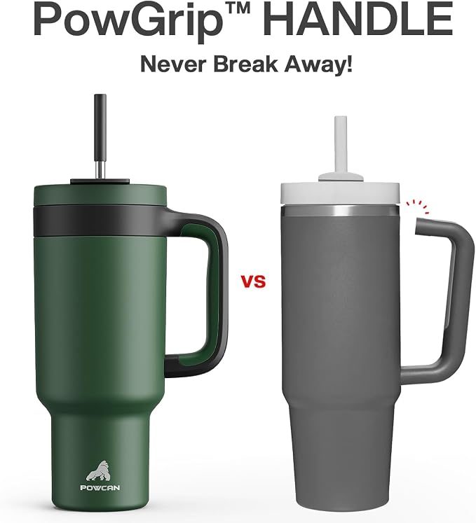 POWCAN 40 oz Tumbler with Handle, 2-in-1 Straw and Sip Lid, Leakproof, Dishwasher Safe, Insulated Stainless Steel Travel Coffee Mug, Keeps Cold for 34 Hours, Fits in Car Cup Holder (Forest) - Image 3
