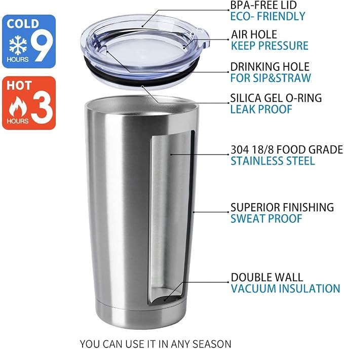HASLE OUTFITTERS 20oz Tumblers Stainless Steel Mugs with Lid Double Wall Vacuum Insulated Coffee Cups for Cold & Hot Drinks (20oz-Stainless Steel, 12 Pack) - Image 3