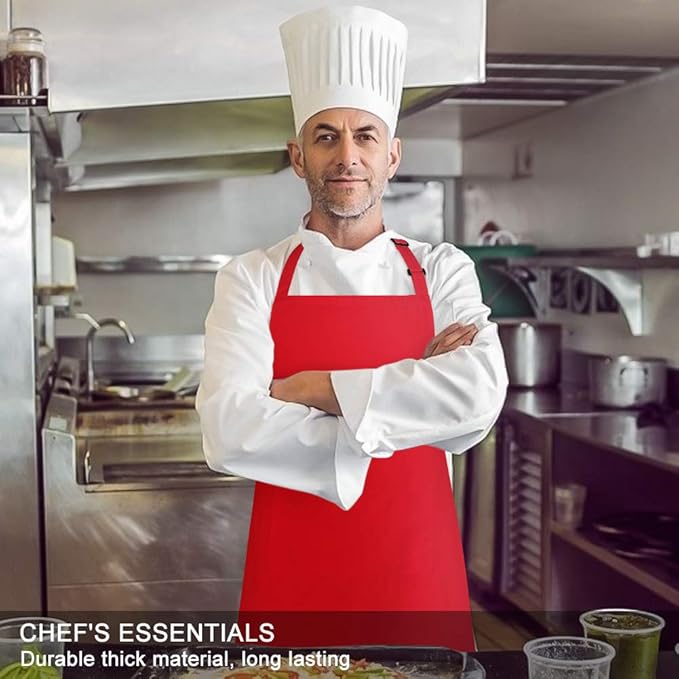 Jubatus 4 Pack Bib Aprons with 2 Pockets Cooking Chef Kitchen Apron - Image 4