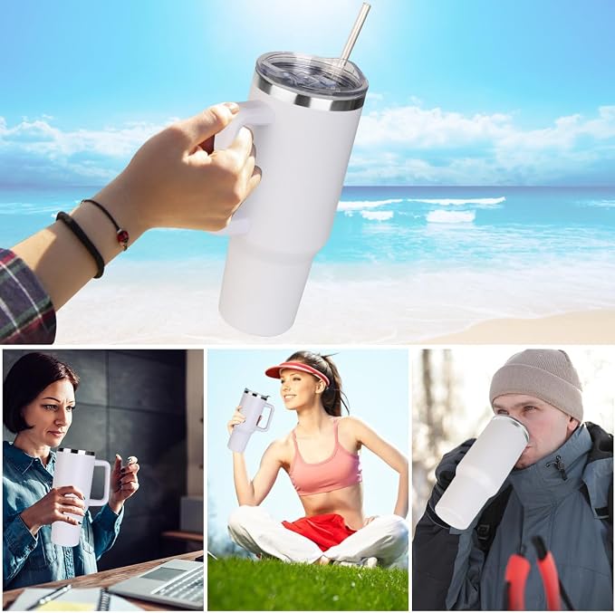 SYACOT 40 oz Tumbler with Handle and Straw Stainless Steel Insulated Tumbler Leak Proof Lid and Straw Lid Reusable Travel Mug Coffee Mug Cup Dishwasher Safe Keep Drinks Cold and Hot (Winter White) - Image 7