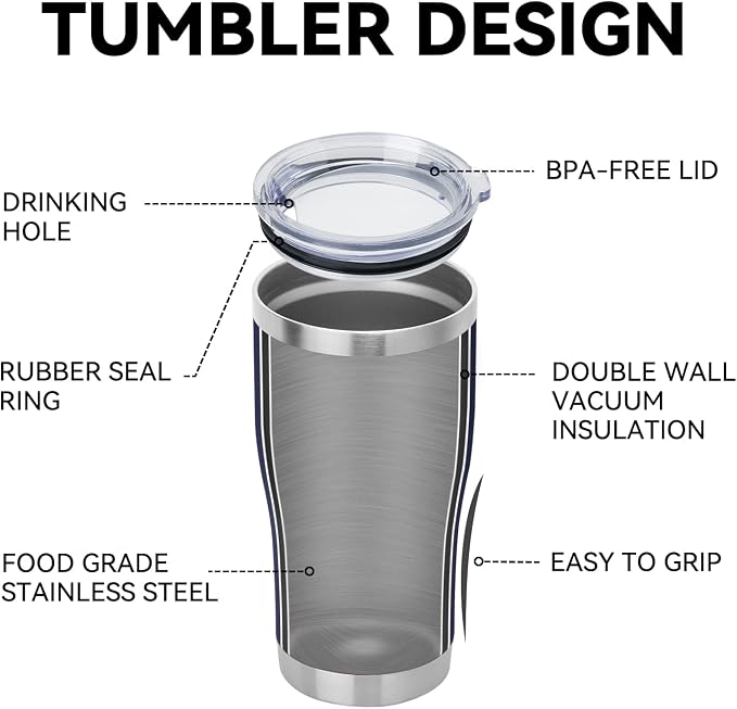 DOMICARE 20oz Tumbler with Lid Stainless Steel Tumblers Bulk, Double Wall Vacuum Insulated Coffee Travel Mug Powder Coated Tumbler, 1 Count (Pack of 1) Navy - Image 4