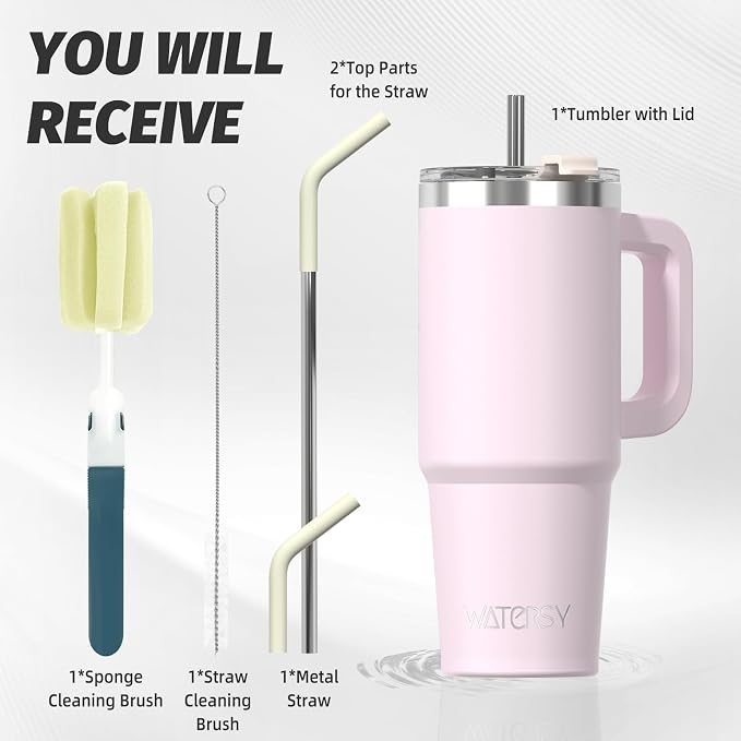 20 oz Tumbler with Handle,Tumbler with Lid and Straw,Double Wall Insulated Cup Stainless Steel Travel Mug(Cold for 34 Hours),Water Bottle for Iced Tea,Coffee,Cold Beverages(Rose Quartz) - Image 2