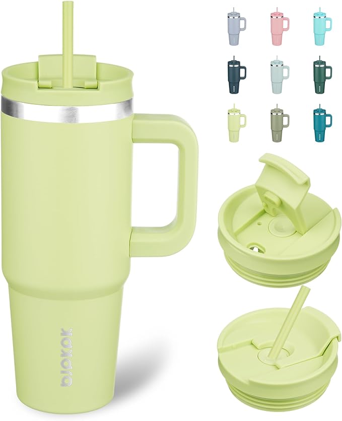 BJPKPK Tumbler With Handle And Straw 30oz Insulated Tumbler Cups With Lid Stainless Steel Travel Coffee Mug,Macaron Green by BJPKPK