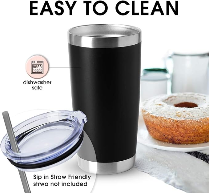 HASLE OUTFITTERS 20oz Tumblers Bulk Stainless Steel Cups with Lid Double Wall Vacuum Insulated Coffee Mugs for Cold & Hot Drinks 1 Pack, Black - Image 3