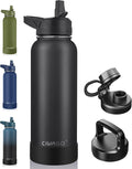 CIVAGO 40 oz Insulated Water Bottle With Straw, Stainless Steel Sports Water Cup Flask with 3 Lids (Straw, Spout and Handle Lid), Double Walled Travel Thermal Canteen Mug, Midnight Black by CIVAGO