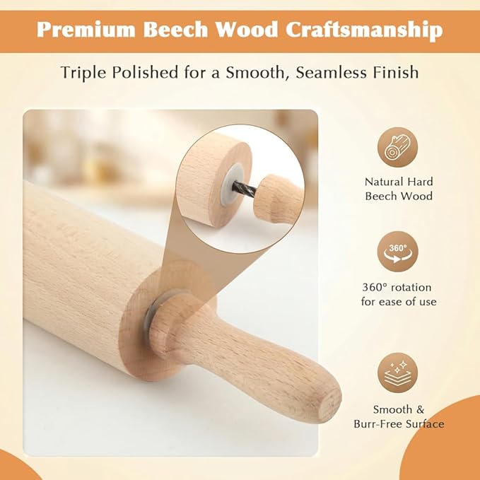 Rolling Pin Set for Baking, 3-Piece Wooden Dough Roller - Image 3