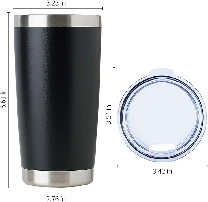 DOMICARE 20oz Stainless Steel Tumbler Bulk with Lid, Double Wall Vacuum Insulated Travel Mug, Powder Coated Coffee Cup, Powder Black, 4 Pack - Image 5
