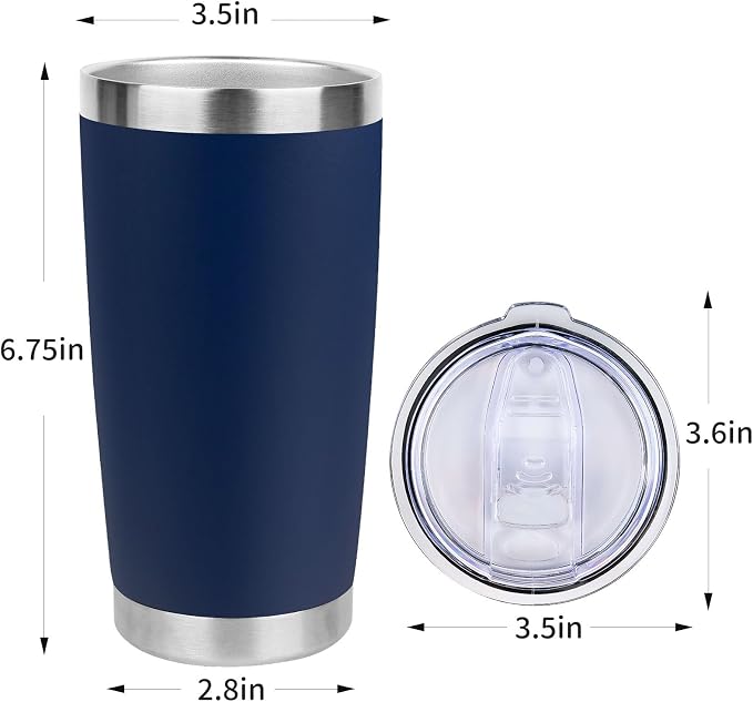 20oz Stainless Steel Tumbler Bulk with Lid, Travel Mug - Double Wall Vacuum Powder Coated Cup - Navy Blue, 12 Pack - Image 4