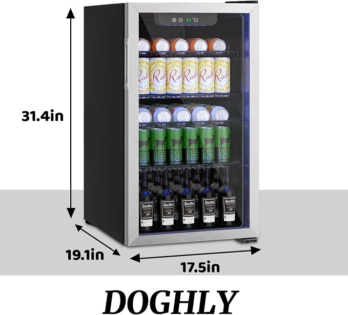 DOGHLY 3.2 Cu.ft Mini Fridge Glass Door, 126 Cans Beverage Refrigerator | Drink Fridge for Soda Beer Wine, Digital Temperature Control, Removable Shelf, Quiet Beverage Cooler for Office, Dorm, Bar - Image 3