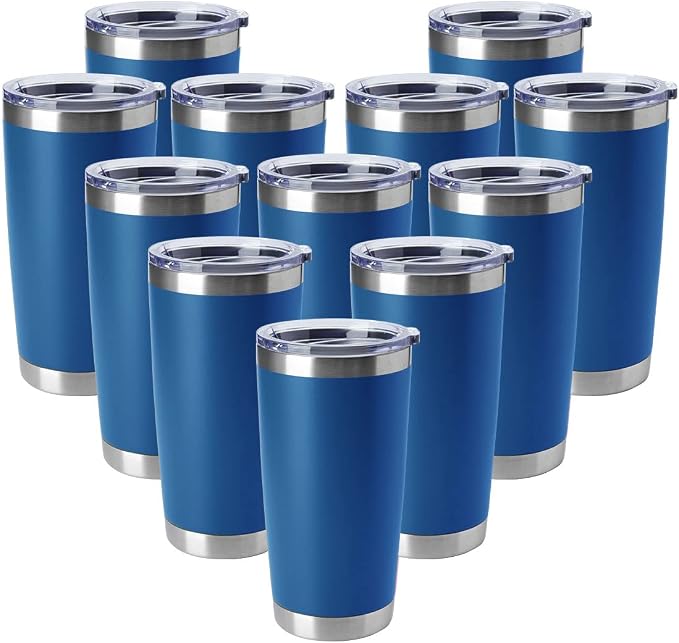 HASLE OUTFITTERS 20oz Tumblers Stainless Steel Mugs with Lid Double Wall Vacuum Insulated Coffee Cups for Cold & Hot Drinks (20oz-Dark Blue, 12 Pack) by HASLEOUTFITTERS