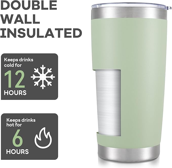 20 oz Tumbler with Lid Stainless Steel Insulated Tumblers Bulk Double Wall Vacuum Cups Powder Coated Travel Mug Keep Drinks Cold and Hot, Sagebrush Green, 4 Pack - Image 3