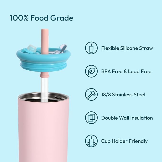 Candy Tumbler, 25 oz Insulated Stainless Steel Water Bottle, 2-in-1 Lid with Flexible Straw, BPA-Free, Cup Holder Friendly, Dishwasher Safe, Dark Black - Image 2