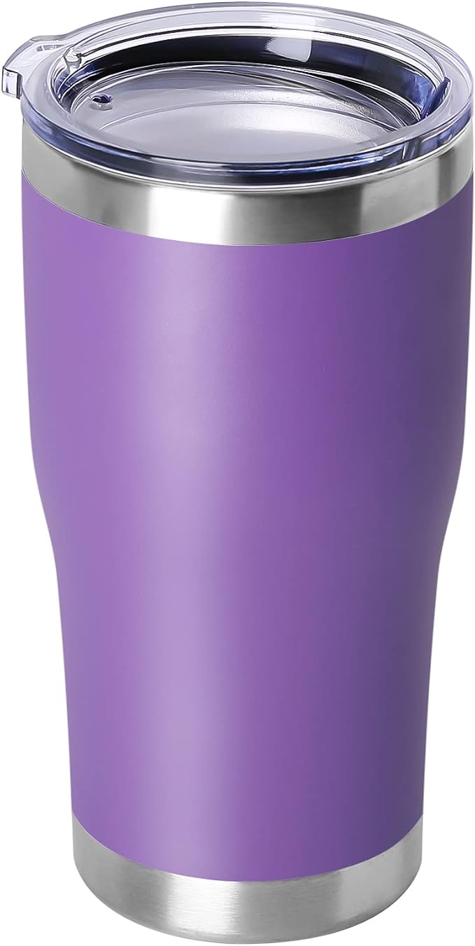 DOMICARE 20oz Tumbler with Lid Stainless Steel Tumblers Bulk, Double Wall Vacuum Insulated Coffee Travel Mug Powder Coated Tumbler, 1 Count (Pack of 1) Purple by VisittheDOMICARE