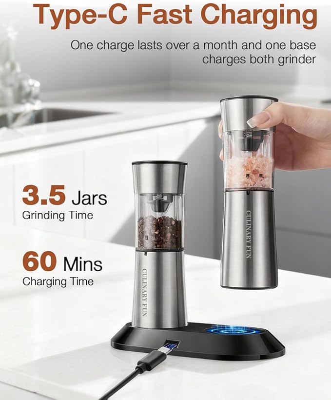 Gravity Electric Salt and Pepper Grinder Set, Automatic Mills - Image 3