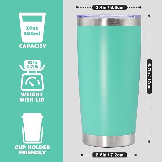 20oz Tumbler Bulk Stainless Steel Tumbler Cup with Lid Vacuum Insulated Double Wall Travel Mug, Durable Powder Coated Travel Coffee Tumbler Mug for Hot & Cold Drinks, Light Blue,8 Pack - Image 4