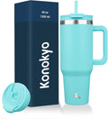 Konokyo 40 oz Tumbler with Handle and 2 Straws,2 in 1 Lid Insulated Water Bottle Stainless Steel Travel Coffee Mug,Turquoise by Konokyo