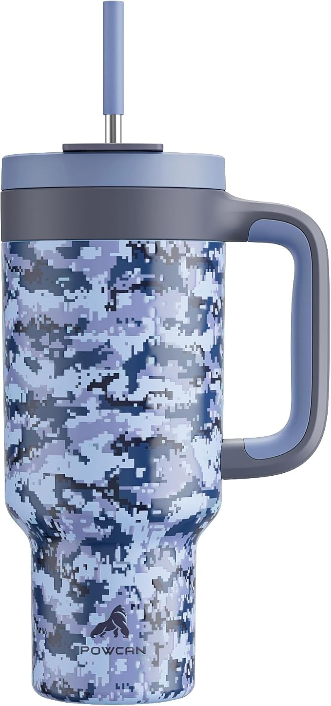 40 oz Camo Tumbler with Handle, 2-in-1 Straw and Sip Lid, Leakproof, Dishwasher Safe, Insulated Stainless Steel Travel Coffee Mug, Keeps Cold for 34 Hours, Fits in Car Cup Holder (Navy Digital) by POWCAN