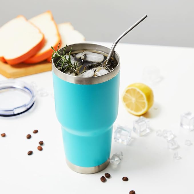 MEWAY 30oz Insulated Tumbler With Lids and Straws,Stainless Steel Double Vacuum Coffee Tumbler Cup, Brush, Durable Powder Coated Coffee Cup for Cold & Hot Drinks(Light Blue,8 PACK) - Image 6