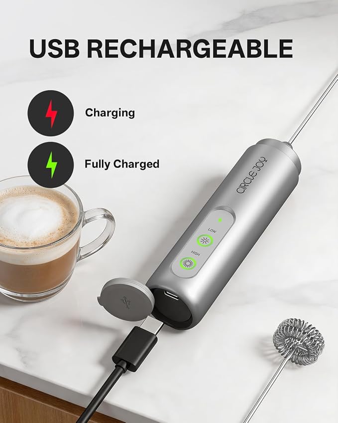 CIRCLE JOY Rechargeable 2-Speed Handheld Milk Frother - Image 5