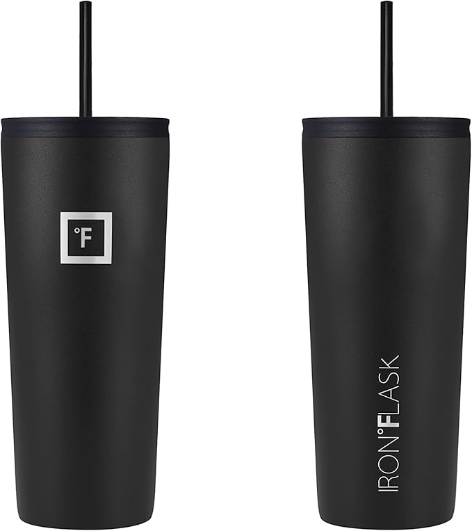 IRON °FLASK Classic Tumbler - Vacuum Insulated Stainless Steel Water Bottle, Double Walled, Drinking Cup, Insulated Travel Mug (Midnight Black, 24 oz Solid Lid) - Image 3