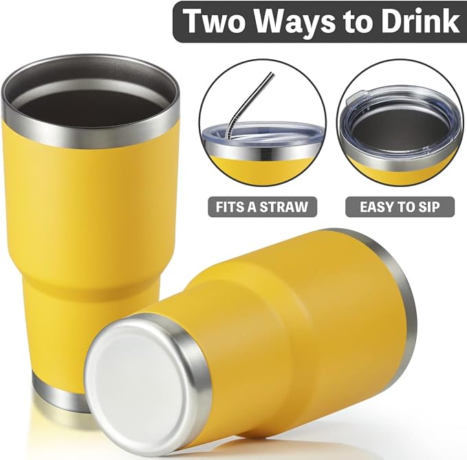 MEWAY 30oz Tumbler Double Wall Vacuum Insulated Travel Mug, Stainless Steel Tumbler with Lid, Durable Powder Coated Insulated Coffee Cup for Cold & Hot Drinks (Yellow,1 PACK) - Image 3