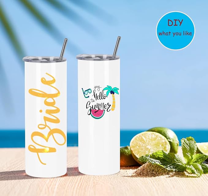 4 Pack 20 Oz Straight Skinny Tumblers,Individually Gift Boxed Stainless Steel Slim Skinny Tumbler Set Bulk, 20 Oz Insulated Slim Thin Travel Tumbler Cup for Diy, White - Image 5