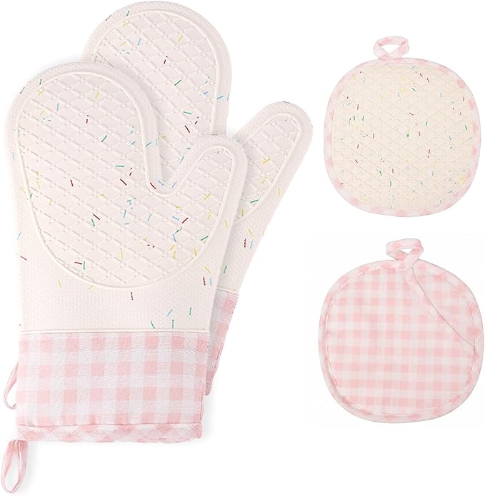 Silicone Confetti Oven Mitts and Pot Holders Set, Heat Resistant Non-Slip by Unknown