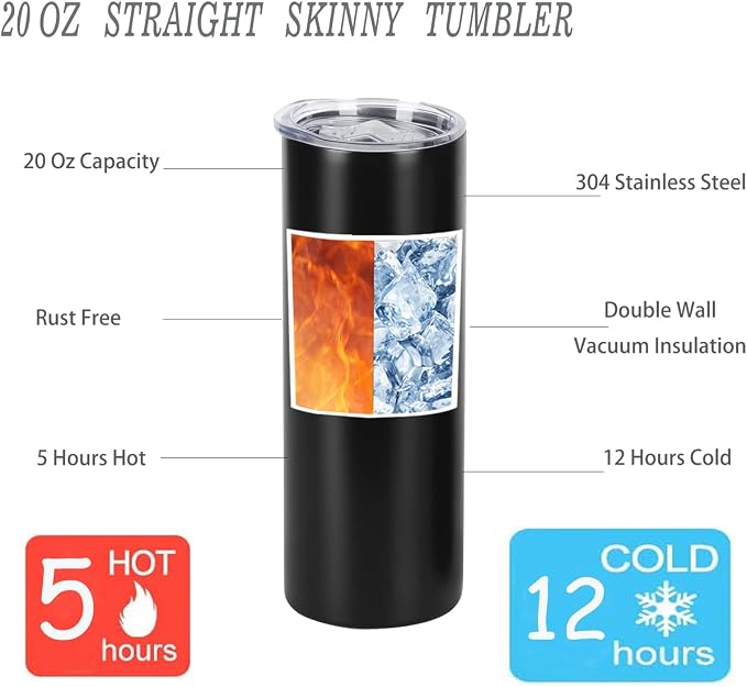 6 Pack 20 Oz Straight Skinny Tumblers,Individually Gift Boxed Stainless Steel Slim Skinny Tumbler Set Bulk, 20 Oz Insulated Slim Thin Travel Tumbler Cup for Diy, Black - Image 4
