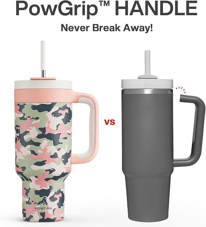 40 oz Camo Tumbler with Handle, 2-in-1 Straw and Sip Lid, Leakproof, Dishwasher Safe, Insulated Stainless Steel Travel Coffee Mug, Keeps Cold for 34 Hours, Fits in Car Cup Holder (Rose Dappled) - Image 3