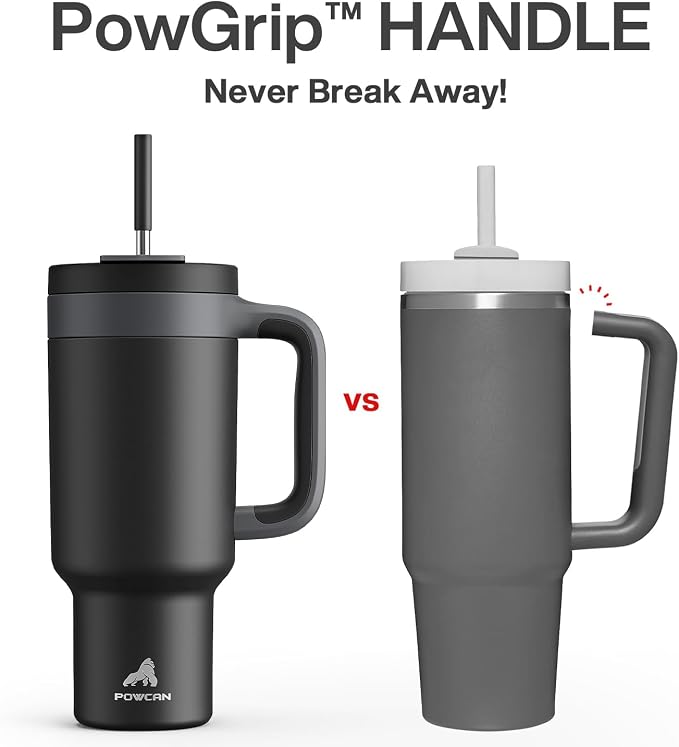 POWCAN 40 oz Tumbler with Handle, 2-in-1 Straw and Sip Lid, Leakproof, Dishwasher Safe, Insulated Stainless Steel Travel Coffee Mug, Keeps Cold for 34 Hours, Fits in Car Cup Holder (Midnight) - Image 3