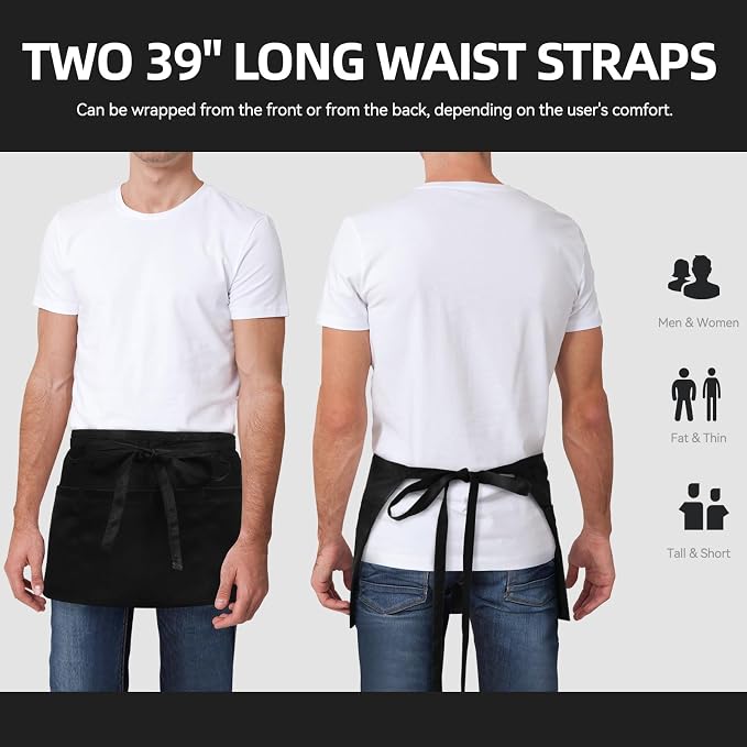 NLUS 3 Pack Server Aprons with 3 Pockets, Water Oil Stain Resistant Waitress - Image 3
