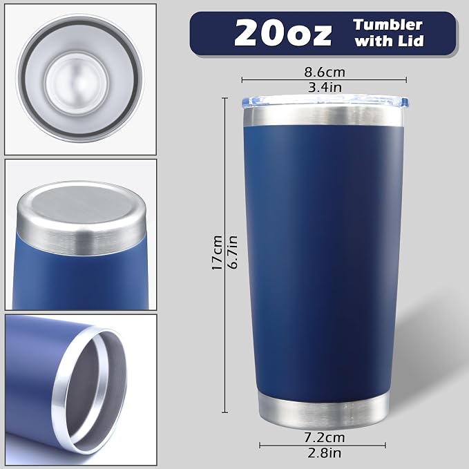 AIANJI 20oz Tumbler Bulk Stainless Steel Tumblers with Lid Vacuum Insulated Double Wall Travel Coffee Mug Powder Coated Tumbler Cup for Hot and Cold Drinks(Navy Blue, 6 pack) - Image 5