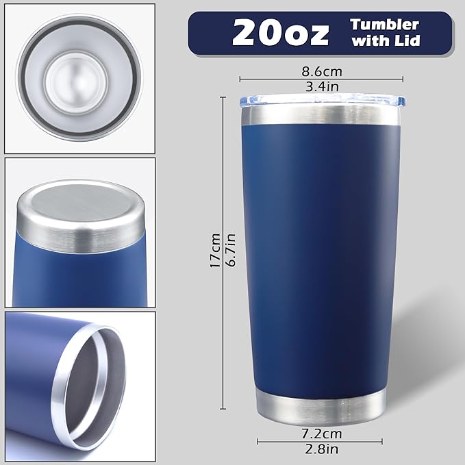 AIANJI 20oz Tumbler Bulk Stainless Steel Tumblers with Lid Vacuum Insulated Double Wall Travel Coffee Mug Powder Coated Tumbler Cup for Hot and Cold Drinks(Navy Blue, 12 pack) - Image 5