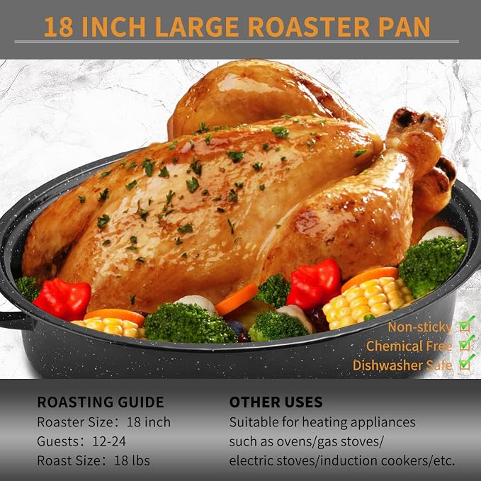 JY COOKMENT Granite Roaster Pan, Vegetable. Dishwasher Safe Cookware Fit - Image 4