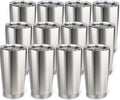 20oz Stainless Steel Tumbler Bulk with Lid, Travel Mug - Double Wall Vacuum Powder Coated Cup - Stainless steel, 12 Pack by Unknown
