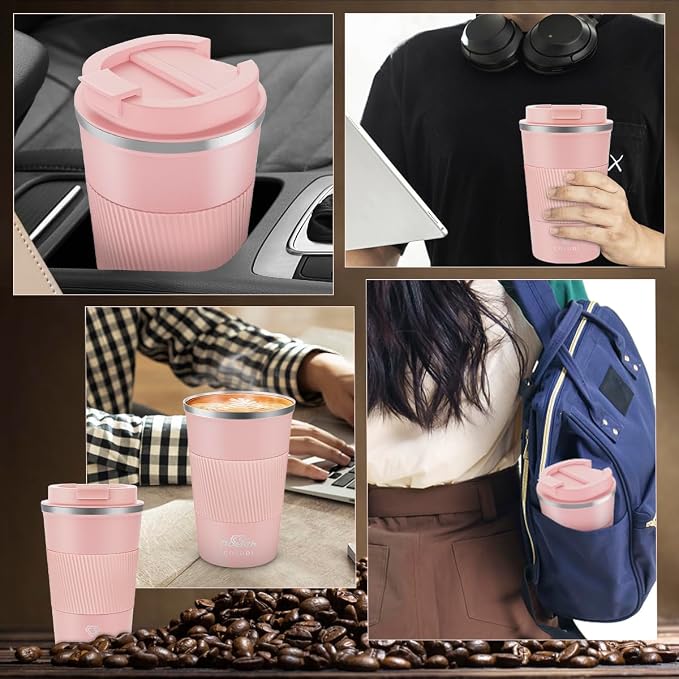 CS COSDDI 12 oz Stainless Steel Vacuum Insulated Tumbler - Coffee Travel Mug Spill Proof with Lid - Coffee Cups for Keep Hot/Ice Coffee,Tea and Beer (3rd light pink) - Image 5