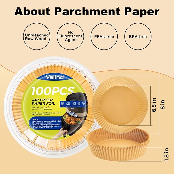 Vailnd 100Pcs 6.5 Inch Round Air Fryer Liners Disposable for 3-5QT - Image 2