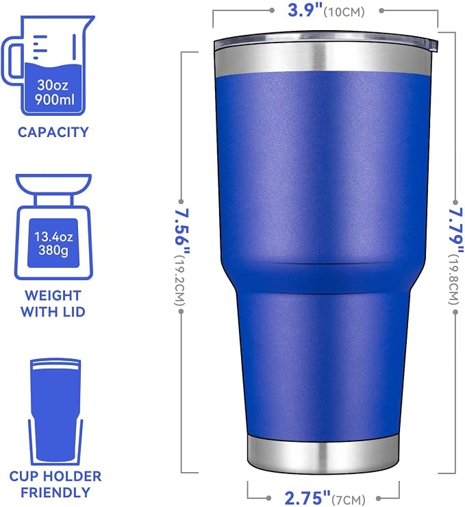 DOMICARE 30oz Tumbler Bulk with Lid and Straw, Double Wall Travel Coffee Mug, Insulated Vacuum Stainless Steel Tumblers, Powder Coated Tumbler Cup (Dark Blue, 8) - Image 3
