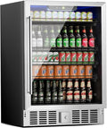 Erivess 24" Fridge 166 Can Wine and Beverage Refrigerator Cooler Glass Door | 5.3 Cu Ft Drink Fridge Large Capacity for Home/Bar with LED Display, Digital Temperature Control, Removable Shelves, Silver by Erivess