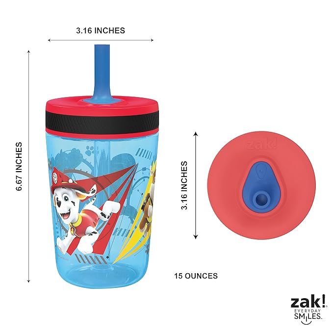 Zak Designs Kelso Tumbler 15 oz Set (Paw Patrol - Chase & Marshall 2pc Set) Toddlers Cups Leak-Proof Screw-On Lid with Straw Made of Durable Plastic and Silicone, Perfect Cup for Kids - Image 8