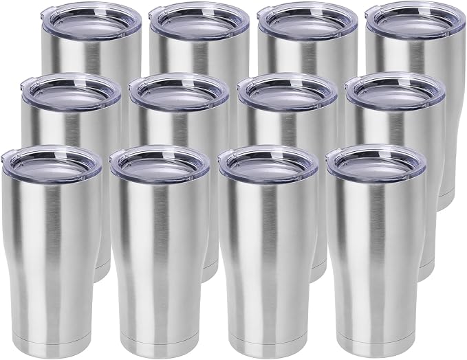 DOMICARE 20oz Tumbler with Lid Stainless Steel Tumblers Bulk, Double Wall Vacuum Insulated Coffee Travel Mug, 12 Count (Pack of 1) Stainless Steel by VisittheDOMICARE