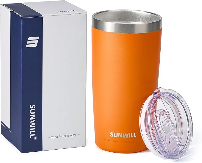 SUNWILL Travel Coffee Tumbler 20 oz, Insulated Mug with Lid, Stainless Steel Cup for Hot and Cold Drinks, Powder Coated Orange - Image 5
