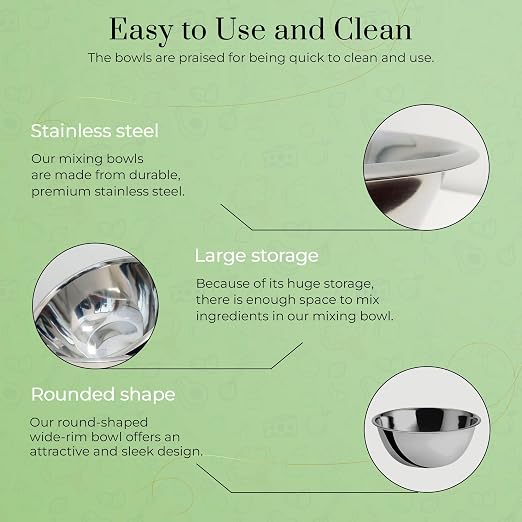 OCS Parts 8 Quart Mixing Bowls | Set of 2 | 13.25-Inch Stainless Steel - Image 7