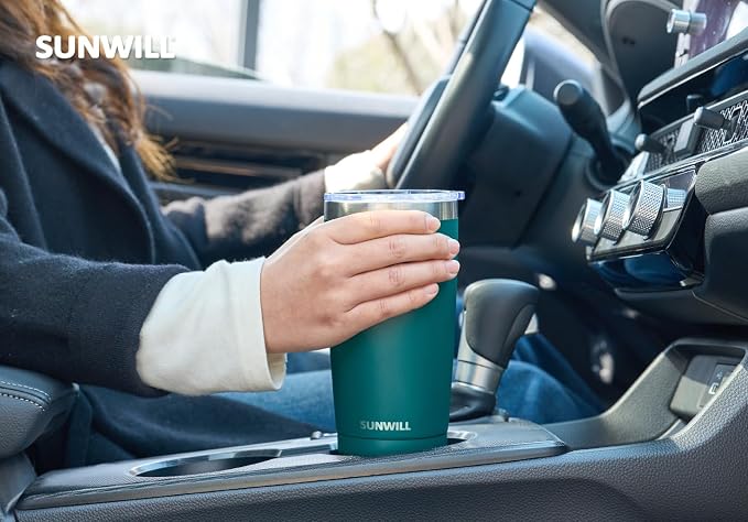 SUNWILL Travel Coffee Tumbler 20 oz, Insulated Mug with Lid, Stainless Steel Cup for Outdoor, Powder Coated Dark Green - Image 6