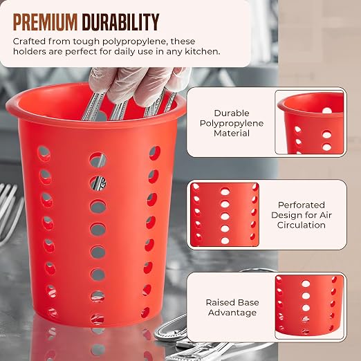 OCS Parts Perforated Utensil Drying Cups | Red | Plastic Flatware Holder - Image 4
