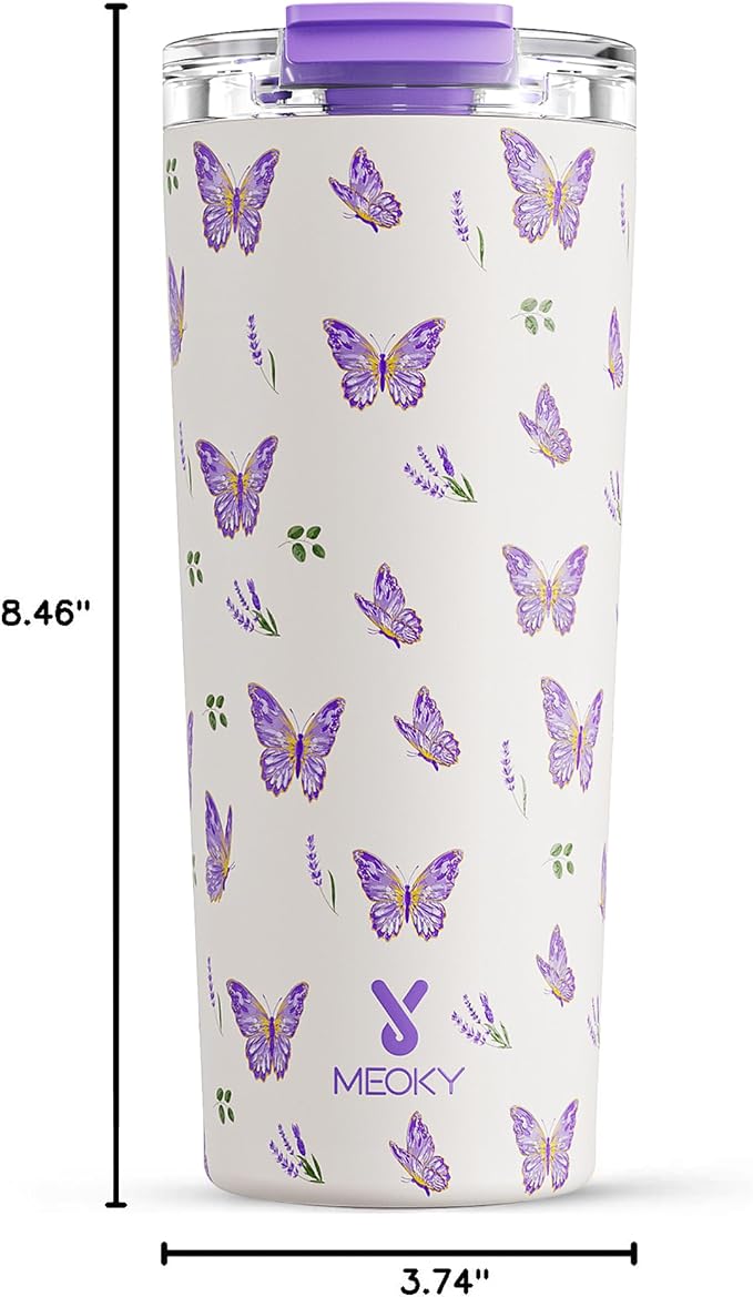 Meoky 24 oz Travel Coffee Mug with Leak-proof Lid, Stainless Steel Insulated Coffee Tumbler, Keeps Hot for 8 Hours or Cold for 24 Hours, Fits in Car Cup Holder (Butterfly) - Image 3