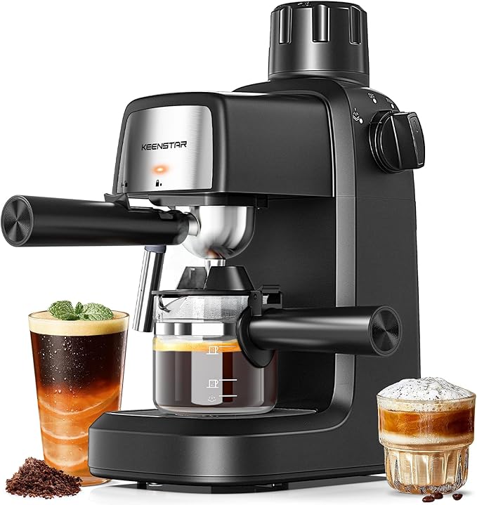 KEENSTAR 3.5Bar Espresso Machine 800W, Compact 4-Cup Espresso Maker Preheat by KEENSTAR