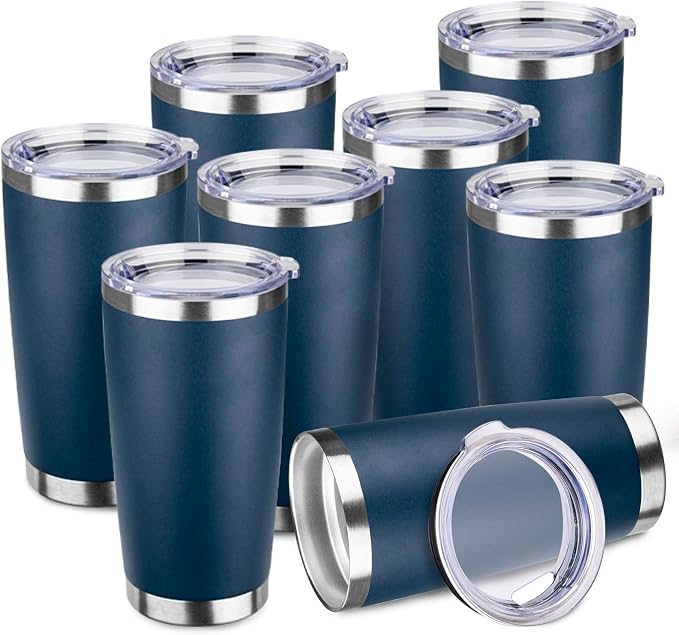 StarSpeed 20oz Tumbler Bulk with Lid, Stainless Steel Insulated Tumblers Double Wall Vacuum Insulated Travel Mug, Powder Coated Coffee Cups for Hot and Cold Drinks(Navy Blue,8) by StarSpeed